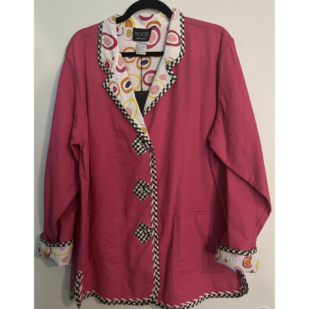 NWT Koos of Course! Womens Reversible Linen Rayon Spandex Silk Pink Jacket Sz L